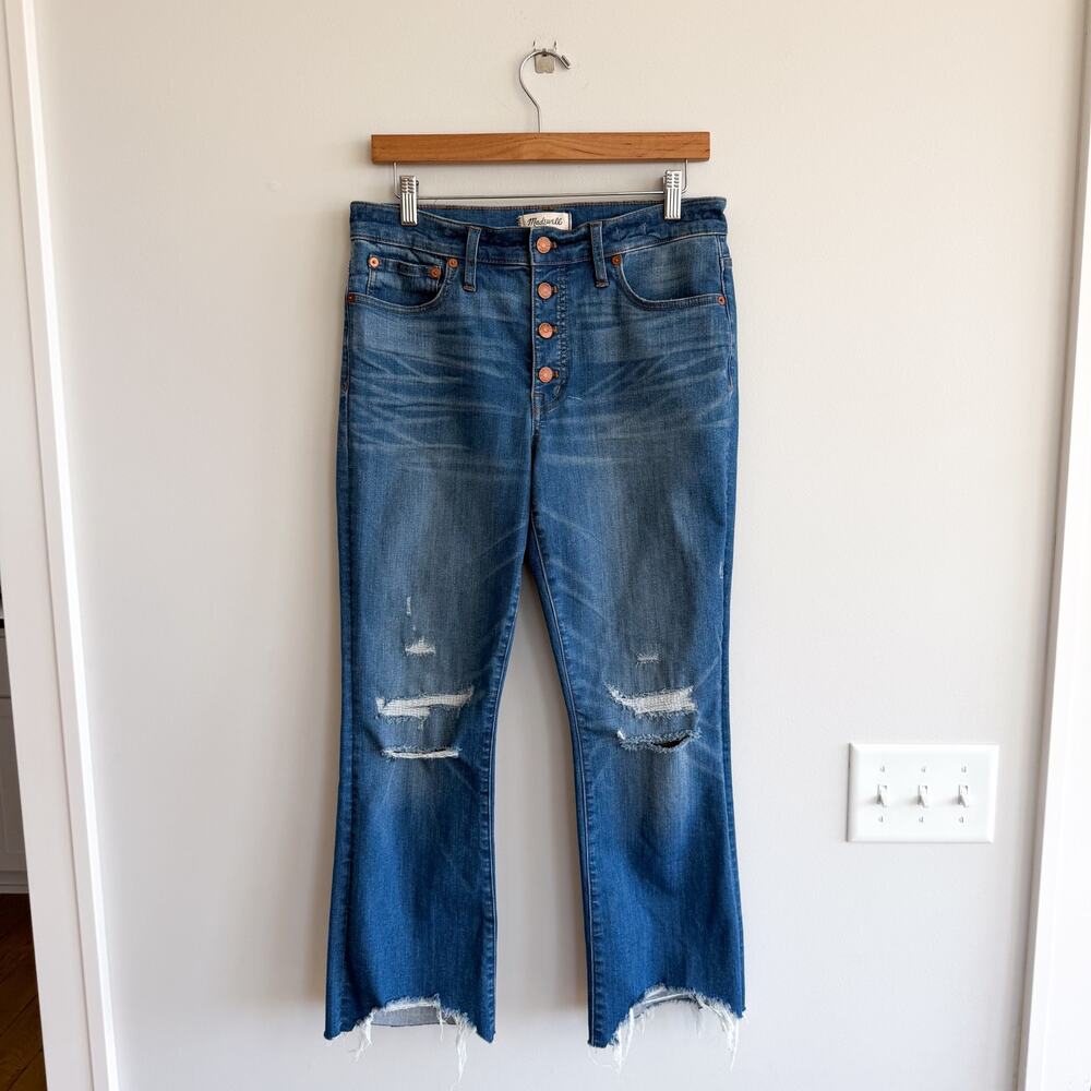 Madewell Cali Demi Boot High Rise Raw Hem Distressed Denim Jeans Blue 29